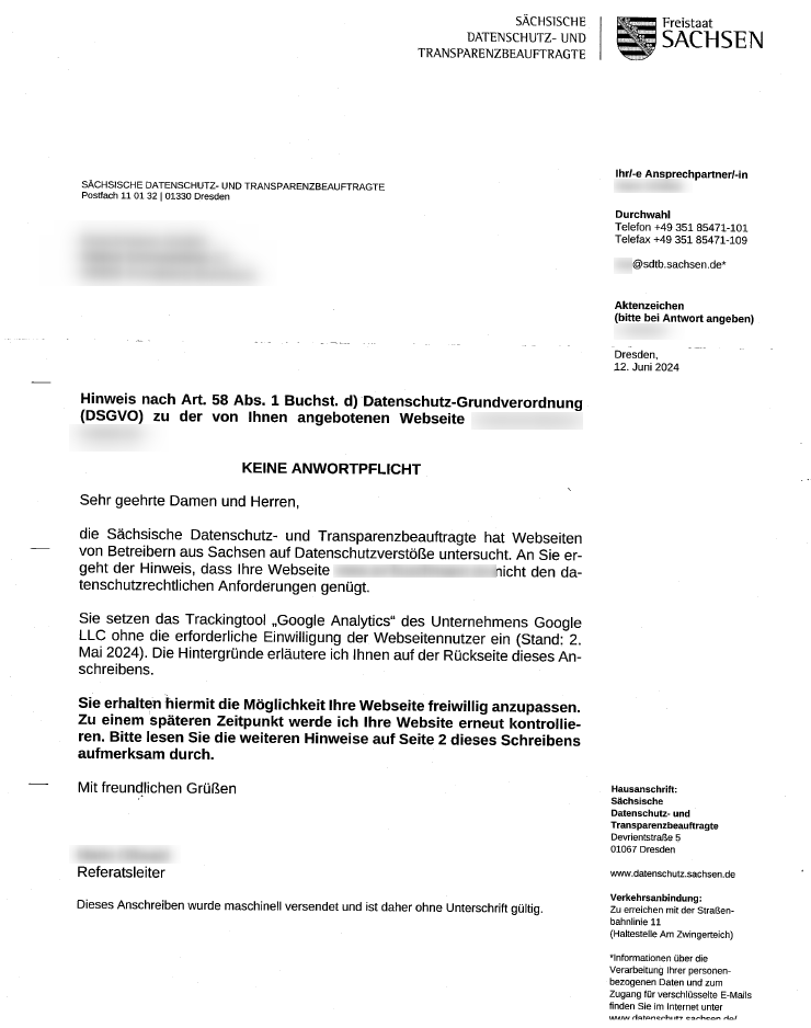 DSGVO Website Hinweis Sachsen Landesdatenschutzbeauftragter